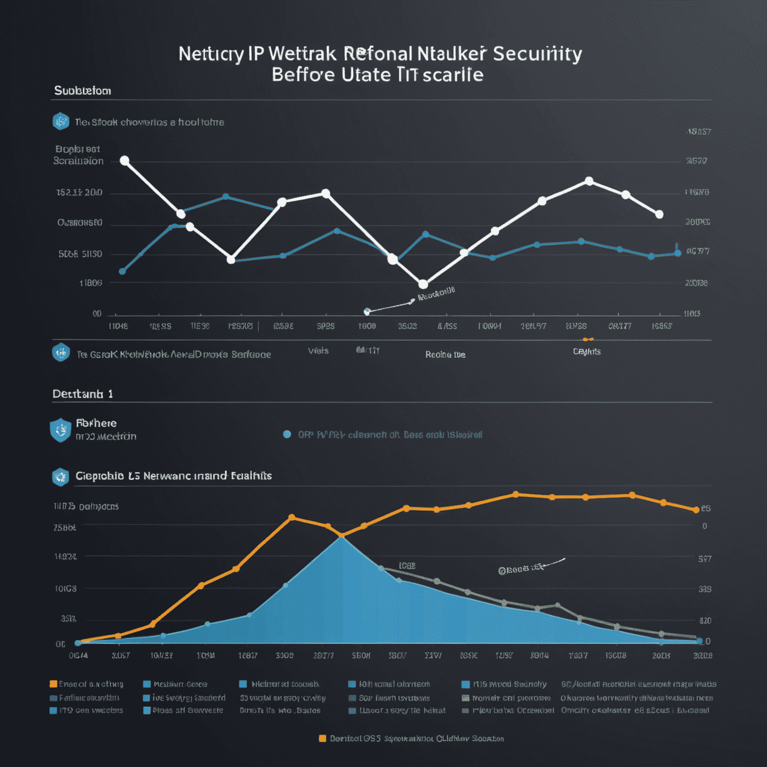 Graphique montrant l'évolution de la sécurité réseau avant et après l'utilisation régulière d'Advanced IP Scanner, avec une diminution notable des vulnérabilités détectées